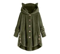 Veste Polaire Femme Chaude et épaisse Manteau Femme Hiver Chic Long Sweat a Capuche Femme Oversize 2023 Oreille Chat Bouton Automne Pull Femme Grande Taille Pyjama Manches Longues Pas (Green, XXXL)