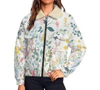Veste Polaire Femme Fleurs Sauvages Délicates Sweatshirt Avec Zip Plantes Printanières Veste D'Hiver Chaud Sherpa Manches Longues Manteaux Poche Blouson Sweat Grandes Tailles Manteau, Bleu Clair