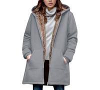 Veste Polaire Femme Hiver Long Veste Chaude Femme Manches Longues Épaisse Mode Ample Manteaux Femmes Zippée Vestes à Capuche Oversize Sherpa Blouson Décontractée Grande Taille