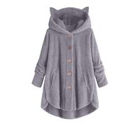 Veste Polaire Femme Mignon Oreille De Chat Pull Sweat Femme avec Capuche Pyjamas Doux Confortables Automne Hiver Pullover Grande Taille Couleur Unie Manteau Chaude Ample Mode Vestes avec Poches