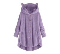 Veste Polaire Femme Mignon Oreille De Chat Pull Sweat Femme avec Capuche Pyjamas Doux Confortables Automne Hiver Pullover Grande Taille Couleur Unie Manteau Chaude Ample Mode Vestes avec Poches
