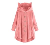 Veste Polaire Femme Mignon Oreille De Chat Pull Sweat Femme avec Capuche Pyjamas Doux Confortables Automne Hiver Pullover Grande Taille Couleur Unie Manteau Chaude Ample Mode Vestes avec Poches