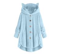 Veste Polaire Femme Mignon Oreille De Chat Pull Sweat Femme avec Capuche Pyjamas Doux Confortables Automne Hiver Pullover Grande Taille Couleur Unie Manteau Chaude Ample Mode Vestes avec Poches