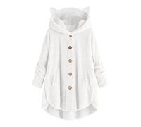 Veste Polaire Femme Mignon Oreille De Chat Pull Sweat Femme avec Capuche Pyjamas Doux Confortables Automne Hiver Pullover Grande Taille Couleur Unie Manteau Chaude Ample Mode Vestes avec Poches