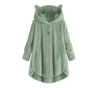 Veste Polaire Femme Mignon Oreille De Chat Pull Sweat Femme avec Capuche Pyjamas Doux Confortables Automne Hiver Pullover Grande Taille Couleur Unie Manteau Chaude Ample Mode Vestes avec Poches