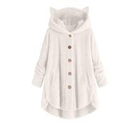 Veste Polaire Femme Mignon Oreille De Chat Pull Sweat Femme avec Capuche Pyjamas Doux Confortables Automne Hiver Pullover Grande Taille Couleur Unie Manteau Chaude Ample Mode Vestes avec Poches