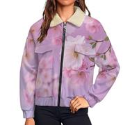 Veste Polaire Femme Polaire Sweat À Manteau Zippée Imprimée Fleurs De Cerisier De Rêve Plantes Romantiques Pour Hiver Sweatshirt Chaud Avec Poche Rose Blush Blouson Manteau Sport Casual Travail