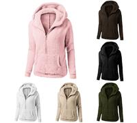 Veste Polaire Femme Zippé Chaud Teddy Décontracté Sweat avec Capuche à Manche Longue Pull Avce Poche Manteau Sweatshirt en Peluche Épaissir Outwear Cardigan Manteau Hiver Sweat à Capuche (Red, S)