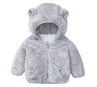 Veste Polaire Fille 9 Ans - Toddler Girls Winter Windproof Solid Bear Ears Hooded Coat with Pocket Jacket Warm Fleece Outerwear (Grey 3-4 Years)