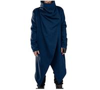 Veste Polaire Homme Chaude, Hommes fête Rue Blouses Tendance Cosplay Cape col Haut personnalité Couleur Unie Style foncé Bouton Cape Manteaux (Blue, XXXL)