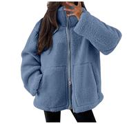 Veste polaire moelleuse à manches longues pour femme avec fermeture éclair intégrale - Veste polaire douce et chaude - Manteau d'hiver sans capuche - Veste de sport - Trench de transition, 13 Bleu