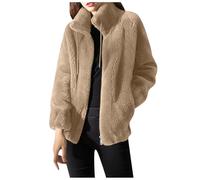 Veste polaire moelleuse chaude d'hiver à capuche pour femme, veste de sport, veste de transition, trench-coat en polaire, manches longues, fermeture éclair intégrale, douce et chaude, kaki, L