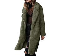 Veste polaire pelucheuse pour femme 2025 - Pull à manches longues - Chemisier ouvert sur le devant - Manteau long en peluche pour l'extérieur - Cadeaux de Noël, vert militaire, 3XL