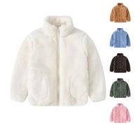 Veste polaire pour enfants - Manteau pelucheux Sherpa avec poches - Automne et hiver - Couleur unie - Col montant - Fermeture éclair - Manches longues - Veste thermique en peluche, ag, 3-4 ans