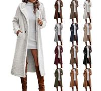 Veste polaire pour femme avec capuche longue, veste en peluche pour femme, manteau d'hiver chaud, trench doublé, manteau polaire moelleux, doudou avec poches, veste de transition, couleur unie, rouge