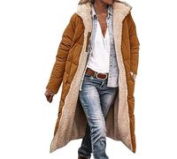 Veste polaire pour femme avec capuche - Manteau d'extérieur en duvet pour femme - Marron - Veste d'hiver chaude doublée - Coupe-vent - Fermeture éclair - Doudou avec poches - Manteau matelassé, marron