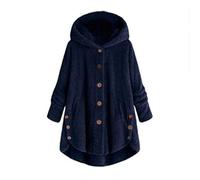 Veste polaire pour femme avec capuche - Veste d'hiver moelleuse - Veste de transition épaisse - Manches longues - Coupe-vent - Chaud - Manteau d'hiver - Grandes tailles - Veste douillette, Marine, XXL