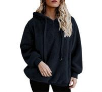 Veste polaire pour femme - Pull à capuche confortable et moelleux pour entraînement en plein air - Manteau thermique - Cadeau de Noël, bleu marine, 4XL