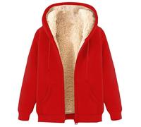 Veste polaire pour homme avec doublure Sherpa - Sweat à capuche épais et épais - Avec poches - Taille britannique, Rouge, XXL