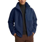 Veste polaire pour homme - Coupe-vent - Veste d'extérieur - Fermeture éclair intégrale - Couleur unie - Veste en peluche - Veste d'hiver ample avec doublure en polaire - Manches longues - Veste chaude