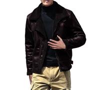 Veste polaire pour homme - Rembourrée - En sherpa - Avec fermeture éclair intégrale - Couleur unie - Doublure chaude - Style vintage - Manches longues - Col montant, café, XL