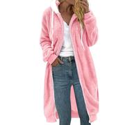 Veste polaire Sherpa pour femme avec fermeture éclair intégrale surdimensionnée à manches longues et capuche - Manteau tendance d'hiver, rose, XL