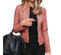 Veste pour Femme Biker Revers Veste en Simili-Cuir Blouson à Mode Veste à Manches Longues Moto Slim Jacket classique Vest rose Taille XL