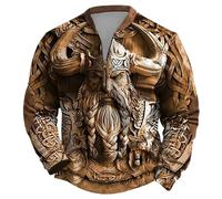 Veste pour homme avec motif guerrier viking - Impression 3D - Aspect bois sculpté - Veste demi-saison de style nordique pour homme, Style G01 Kaki, L