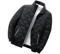 Veste pour Homme Coupe Slim Veste en Coton pour Homme Col Montant Poches Zippées Veste Froide pour Homme Couleur Unie Veste Coupe-Vent pour Homme, A-Black, 5XL