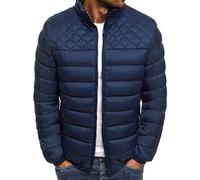 Veste pour Hommes Coupe Régulière Couleur Unie Col Montant Hommes Veste Matelassée Épaissir Veste Chaude pour Hommes Mode Décontractée Veste De Ski pour Hommes Confortable, A-Navy, L
