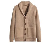 Veste Pull Homme Hiver, Manteau Ample et Confortable, Pull en Laine Douce, Tenue Décontractée, Sweater Business, Vêtement d'Extérieur Tendance(Khaki, M)