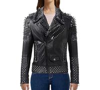 Veste punk rock en cuir clouté pour femme, Noir - Cuir véritable., M