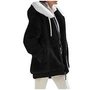 Veste Pyjama Femme Hiver Pilou Courte Ski Chaud Polaire Mouton Interieur Blouson Hiver Parka Grande Taille Sweat Femme Court Polaire Chaud Manteau Coupe Trapeze Noir XL