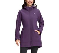 Veste randonnée femme longue -manteau softshell en polaire avec capuche-Imperméable et coupe-vent-Taille réglable-Parka de pluie avec fermeture éclair-Poches pour la randonnée（Violet Foncé;2XL)
