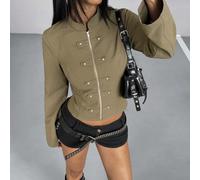 Veste régulière pour femmes Automne/Hiver avec col montant, style Napoléon, devant ouvert, taille cintrée, look usé L,M,S,XSUnicoloreTissu tissé