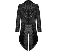 Veste rétro à queue-de-morue pour homme avec imprimé gothique steampunk, manteau coupe-vent en brocart pour mariage punk, cape formelle à manches longues en noir (XL noir)