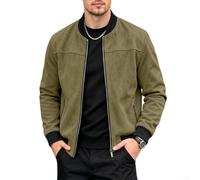 Veste rétro en daim pour homme, coupe ajustée, col de baseball, manches