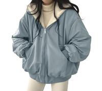 Veste réversible à col montant pour adolescente - Veste à capuche pour femme - Grande taille - Manteau d'hiver court en laine d'agneau artificielle épaisse et épaisse des deux côtés, bleu, M