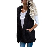 Veste sans Manche Femme Moumoute - Gilet en Laine Femme Blouson Uni-Couleur Vestes avec Deux Poches Blousons Automne Gilet Simple Veste Tiède Blouson Casual Lâche Vêtements