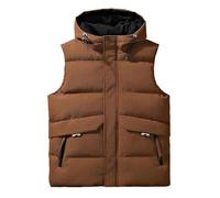 Veste Sans Manche Homme Gilet Matelassé À Capuche Pour Homme En Jacquard Gaufré Matelassé Épais Et Chaud Sans Manches Coupe-Vent Pour Adolescent Marron Taille L