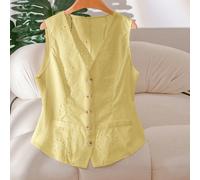 Veste sans manches à simple boutonnage avec broderie pour femmes grandes tailles, pour l'automne/hiver 0XL,1XL,2XL,3XL,4XLTissu tissé