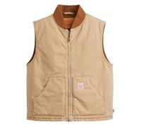 Veste sans manches en coton beige unie avec un col bomber et des grandes poches XL