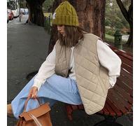 Veste sans manches légère pour femmes avec motif matelassé, design de lettre brodé décontracté, doublure chaude, convient pour les gilets d'automne et d'hiver pour femmes L,M,S,XLTissu tissé