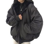 Veste Sherpa à Capuche réversible avec Fermeture éclair pour Femmes et Adolescentes Manteau de Saison en Polaire Motif Vintage surdimensionné esthétique Sport 2000 (Noir,M)