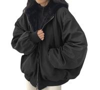 Veste Sherpa pour femme - Fermeture éclair réversible - Sweat à capuche avec capuche en fourrure - Veste d'hiver pour fille - Réversible des deux côtés - Parka courte en polaire - Vêtement coréen