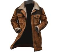 Veste sherpa pour homme - Veste d'hiver en daim synthétique doublé Sherpa - Col à revers - Manteau militaire épais thermique décontracté - Longueur mi-longue - Trench en cuir vintage, kaki, M