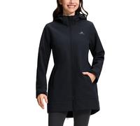 Veste softshell pour femme-longue vestes de randonnée en polaire avec capuche-Imperméable et coupe-vent-Taille réglable-Parka de pluie avec fermeture éclair-Poches pour la randonnée（Noir;S)