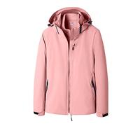 Veste softshell pour femme - Noir - Avec capuche - Veste de pluie 3 en 1 - Veste d'hiver - Couleur unie - Veste chaude à capuche - Coupe-vent - Noir - Veste d'automne - Grandes tailles - Veste de