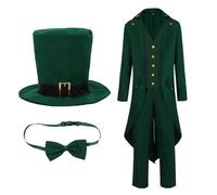 Veste steampunk pour homme avec chapeau nœud papillon, gothique médiéval, tuxedo, pour homme, vert, rétro, victorien, long, classique, Renaissance, tendance, costume d'Halloween