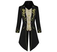Veste steampunk pour homme - Broderie gothique médiévale Tuxedo - Pour homme - Midi Renaissance victorienne - Court victorienne - Avec boutons - Classique - Costume d'Halloween - Vampire - Cosplay